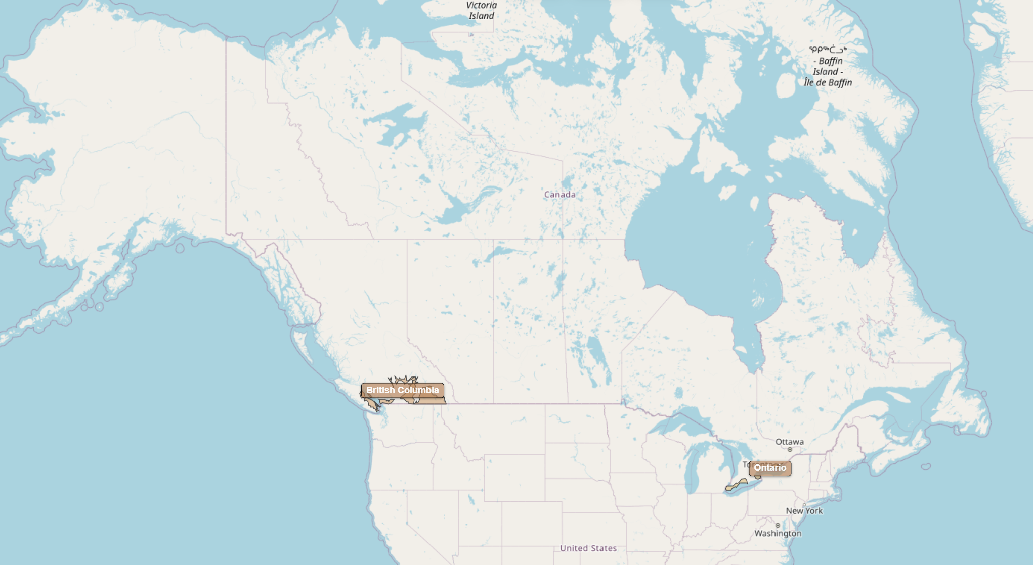 Kort over Canada