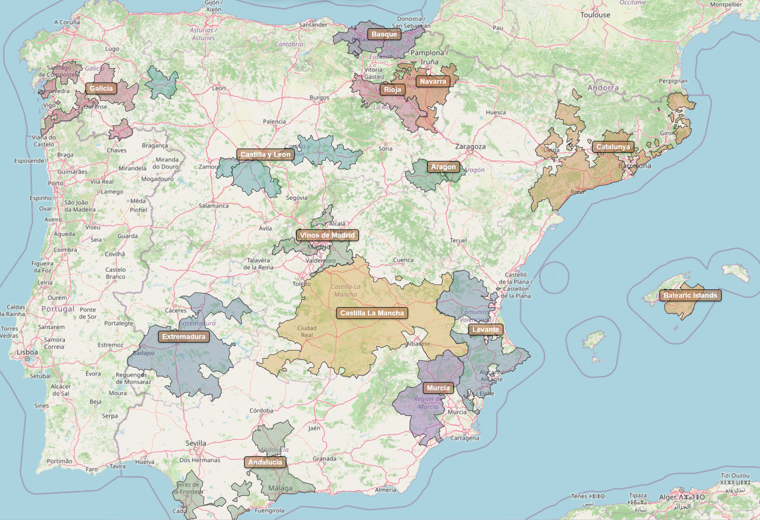 Kort over Spanien