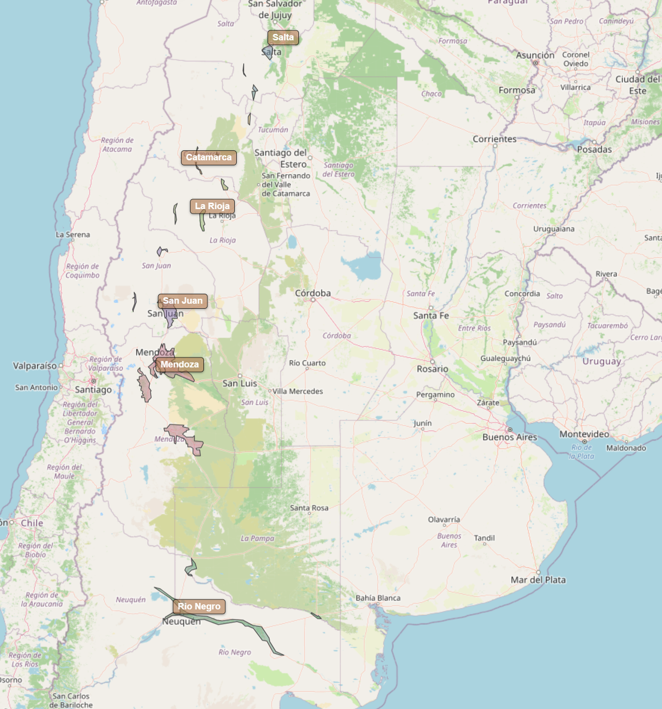 Kort over Argentina