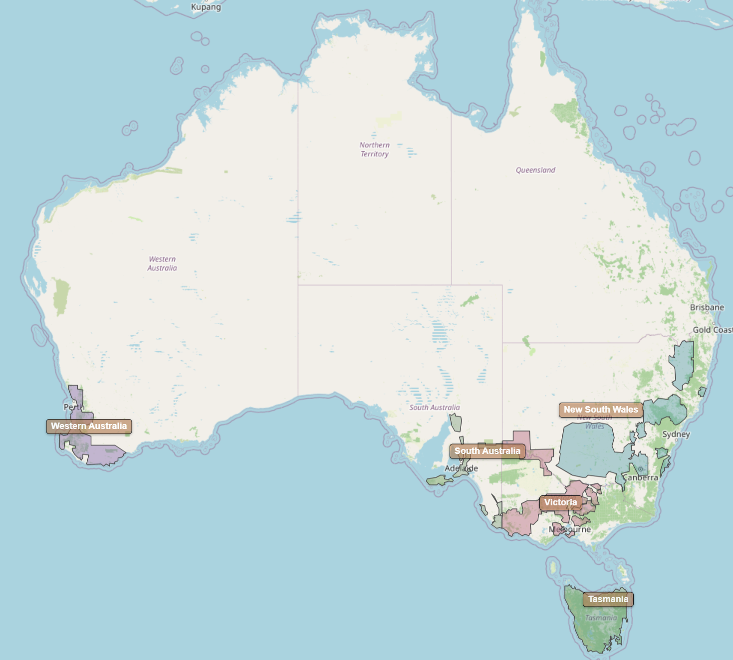 Kort over Australien