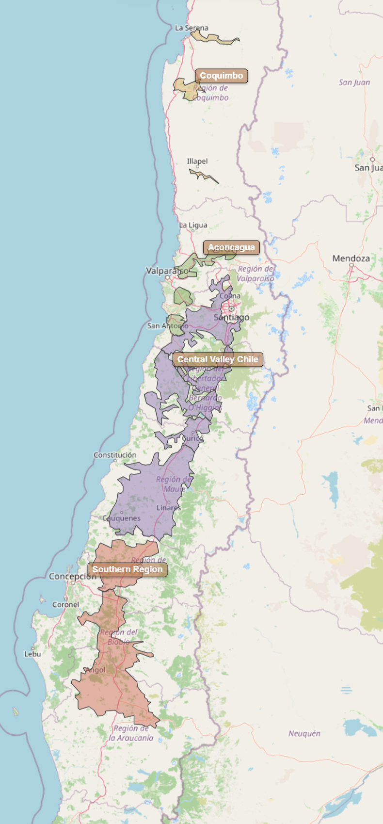Kort over Chile