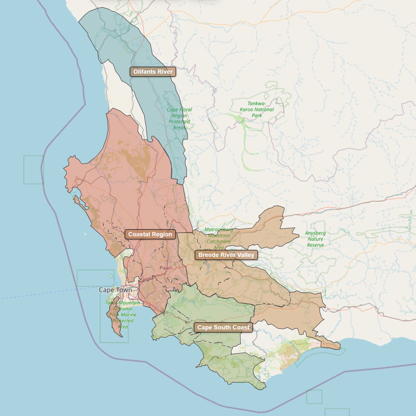 Kort over Sydafrika