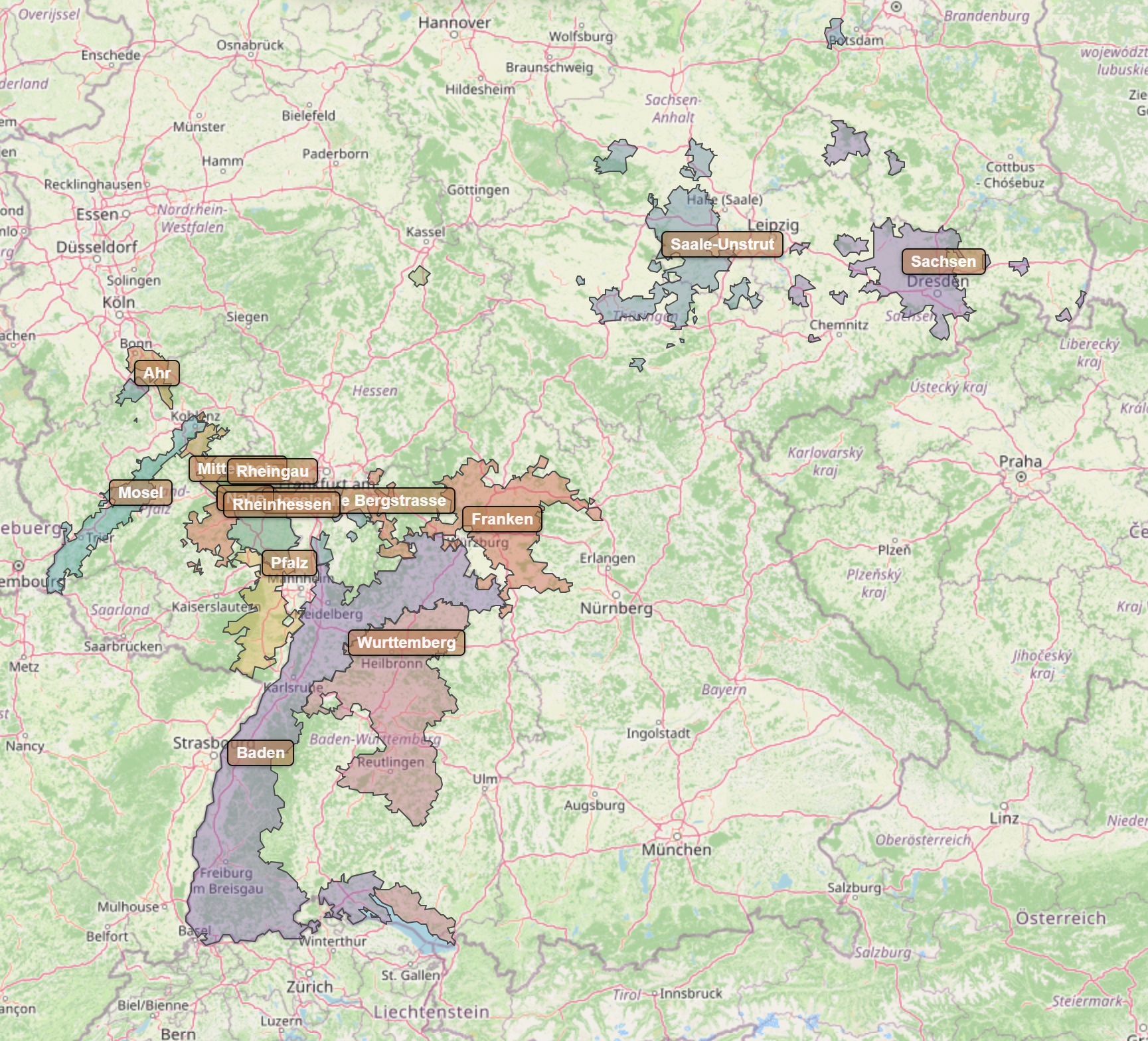Kort over Tyskland