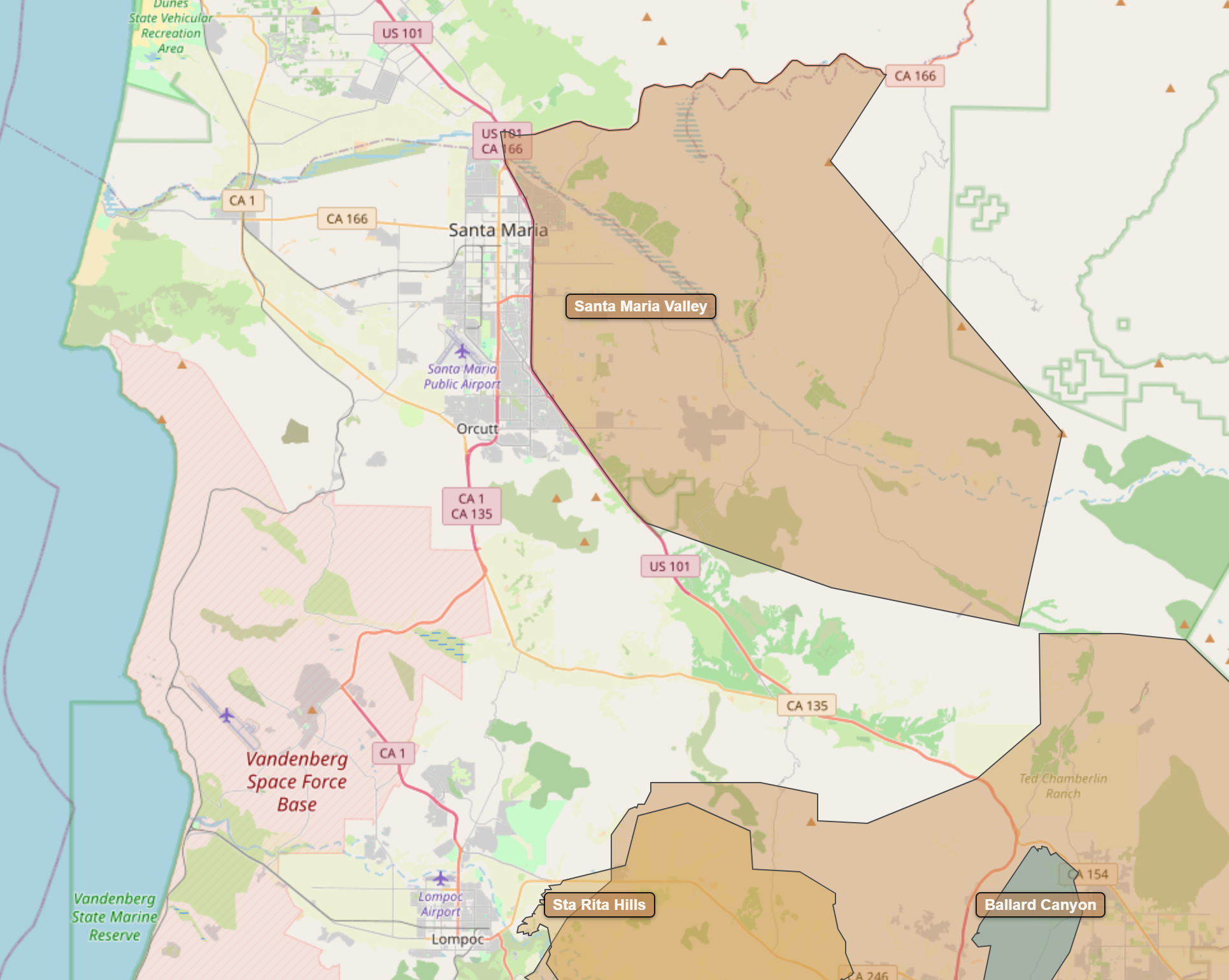 Billede fra regionen Santa Maria Valley AVA